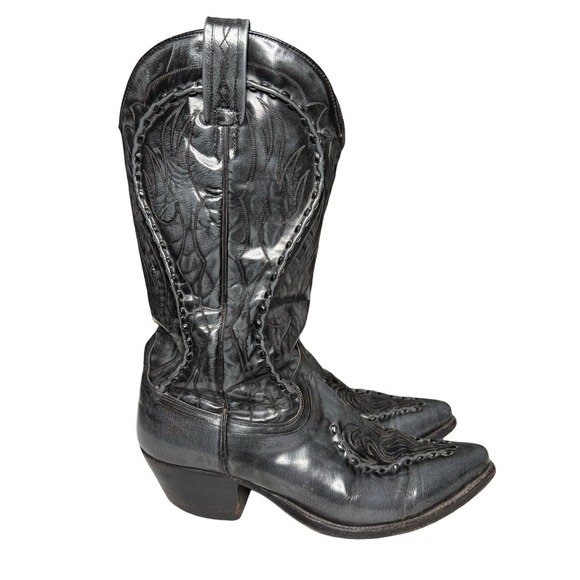 Vintage Dan Post Phoenix Men's Size 9D Bucklace Cowboy Western Boots Black